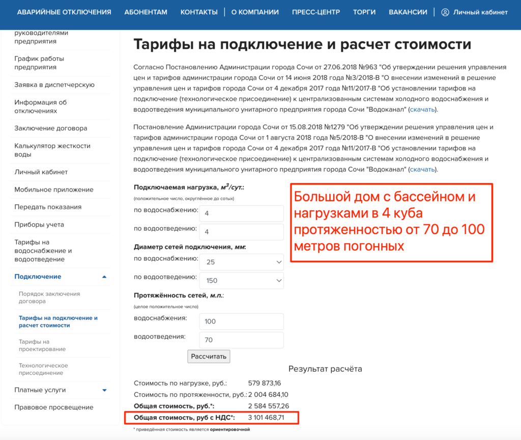 Сколько стоит провести воду в Сочи?